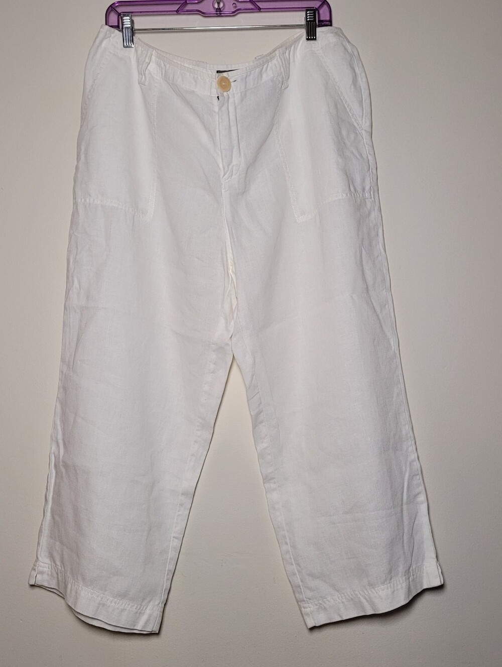 Eddie Bauer Womens White Linen  Casual Chinos Capri Size 14 Beach Vacations